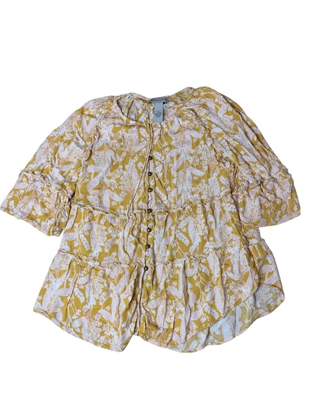 Rose & Thyme Floral Tiered Peplum Button Front Tunic Top S